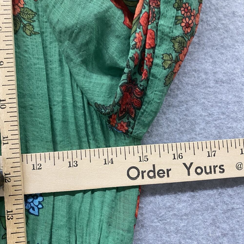 THML Green Floral Tiered Maxi Dress Small Boho Cottagecore Puff Sleeve Smocked - Picture 7 of 10